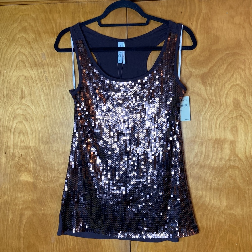 Kische Brown Sequins Tank Top. Size L
